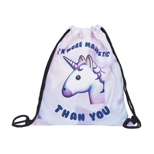 Unicorn Print Drawstring Backpack Shoulder Bags Satchel Pouch for Women Men