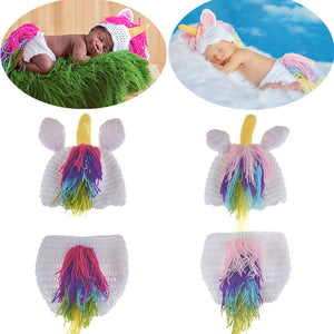 Novelty Fashion Baby Newborn Knitted Warm Small Unicorn Shape Photography Clothing Set