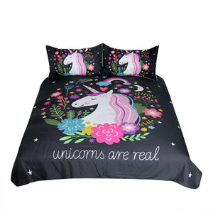 BeddingOutlet Unicorn Bedding Set Cartoon Print for Kids Duvet Cover With Pillowcases Girls Bed Set Floral Home Textiles