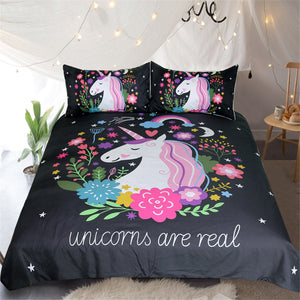 BeddingOutlet Unicorn Bedding Set Cartoon Print for Kids Duvet Cover With Pillowcases Girls Bed Set Floral Home Textiles