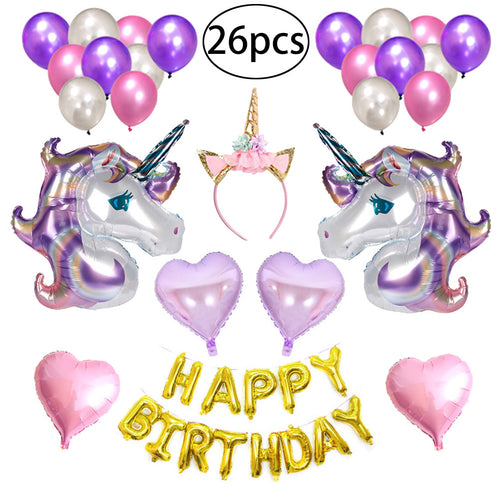 26pcs Happy Birthday Unicorn Balloons Banner Set Drcorative Unicorn Balloons Kit Birthday Party Supplies
