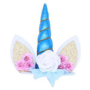 Unicorn Cake Topper with Flower Decorative Cake Decoration Party Supplies for Birthday Baby Shower Unicorn Theme Party