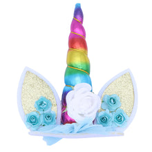 Load image into Gallery viewer, Unicorn Cake Topper with Flower Decorative Cake Decoration Party Supplies for Birthday Baby Shower Unicorn Theme Party