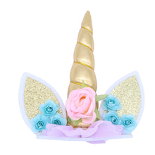 Load image into Gallery viewer, Unicorn Cake Topper with Flower Decorative Cake Decoration Party Supplies for Birthday Baby Shower Unicorn Theme Party