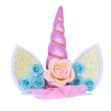 Load image into Gallery viewer, Unicorn Cake Topper with Flower Decorative Cake Decoration Party Supplies for Birthday Baby Shower Unicorn Theme Party