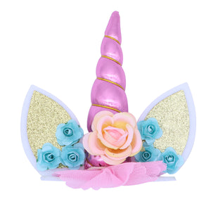 Unicorn Cake Topper with Flower Decorative Cake Decoration Party Supplies for Birthday Baby Shower Unicorn Theme Party
