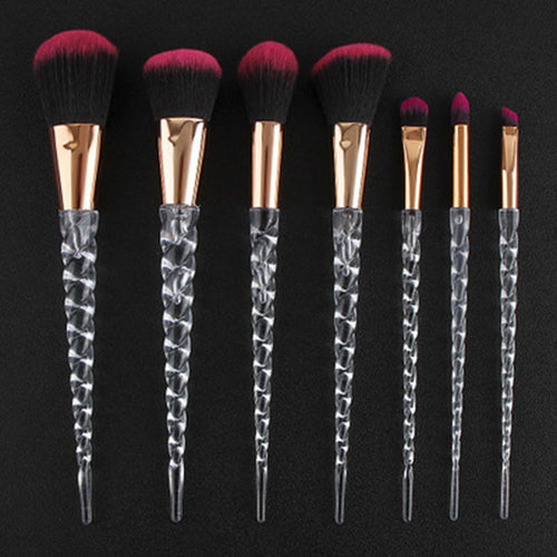Fashion 7pcs Unicorn Brushes Set Crystal Spiral Handle Foundation Blending Power Makeup Brushes Set Cosmetic Beauty pinceaux