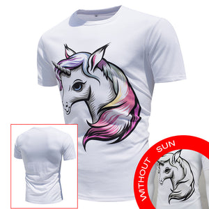 Fashion Photochromism T-shirt With Rainbow Unicorn Print