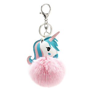Soft Faux Fur Ball Key Chain Pompom Key Ring Handbag Purse Car Pendant Ornament Decor--Unicorn