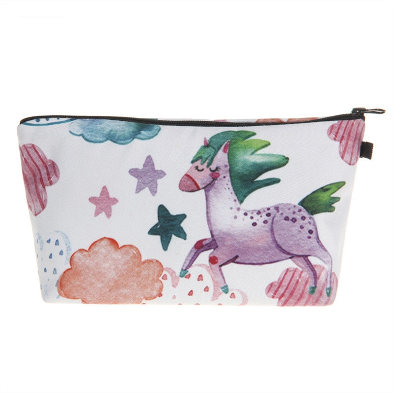 Unicorn Printing Cosmetic Bag Women Print Pencil Case Pen Holders Travel Pouch