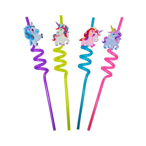 4pcs Creative Cartoon Unicorn PVC Drinking Straws Props Celebration Carnival Party Supplies